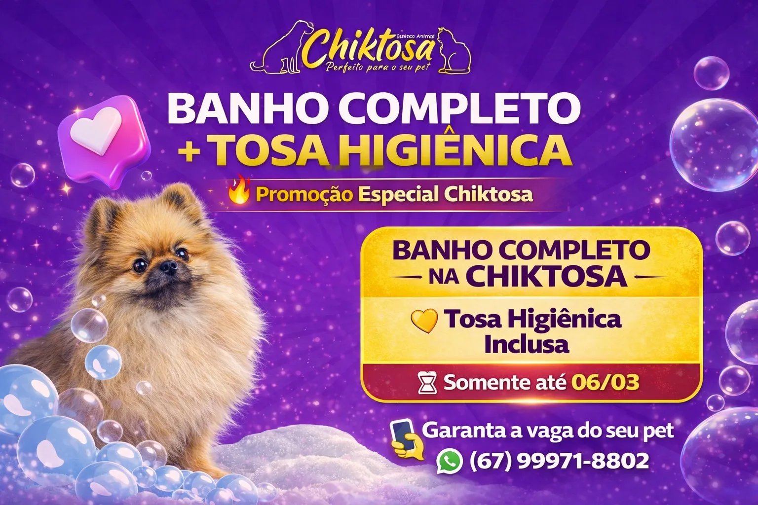 Imagem de compartilhamento para o artigo Chiktosa realiza campanha especial e oferece Tosa Higiênica no banho em Costa Rica da MS Todo dia